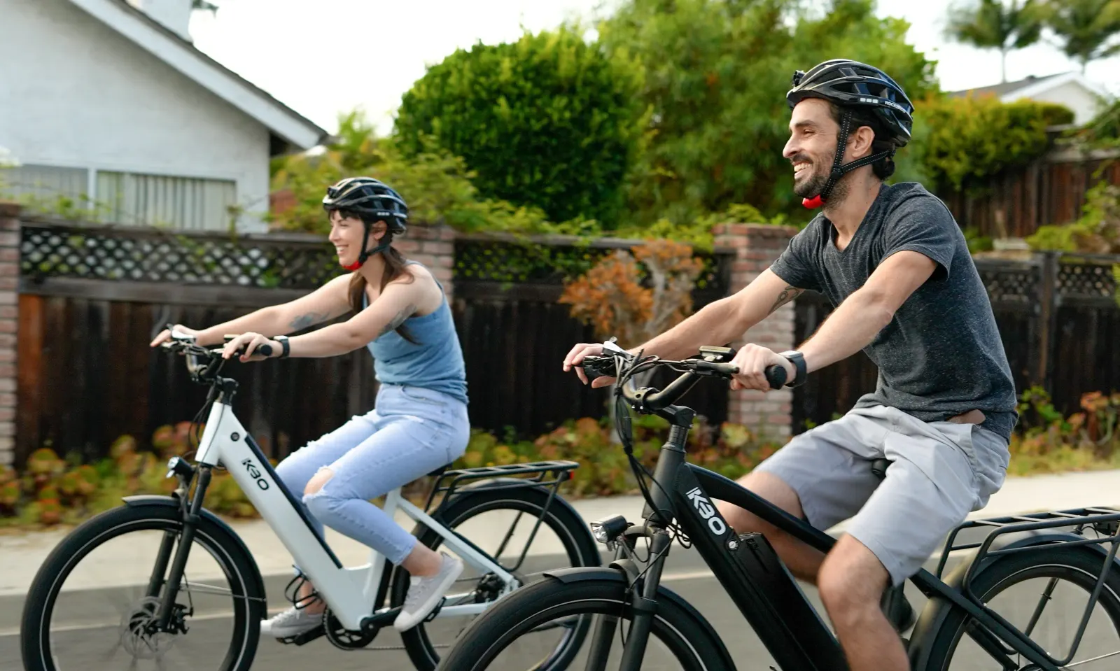 Couple riding their bicycles