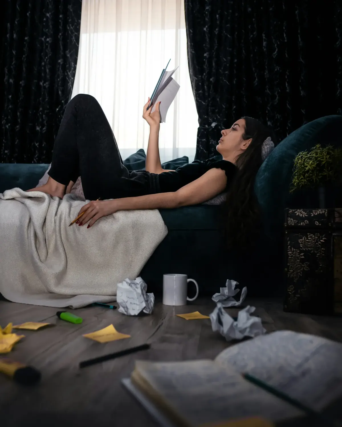 Girl reading about finances