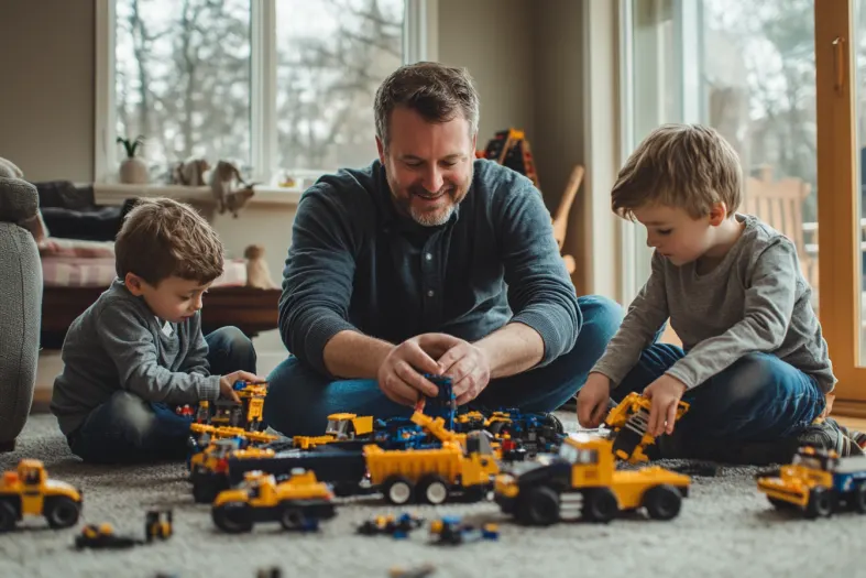 Father and kids playing together