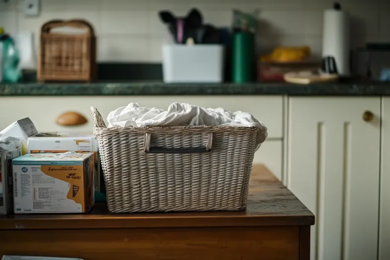 Laundry basket with dirty white