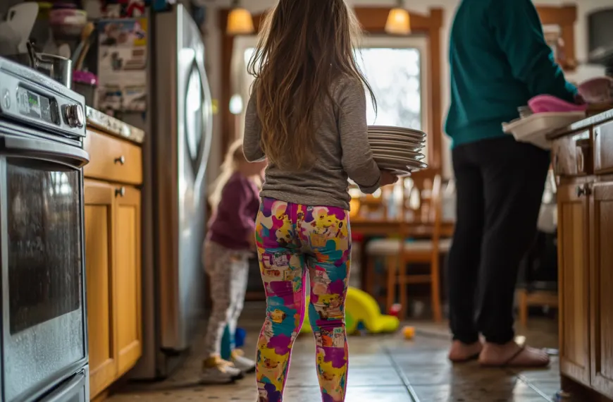 Young girl setting the table for dinner