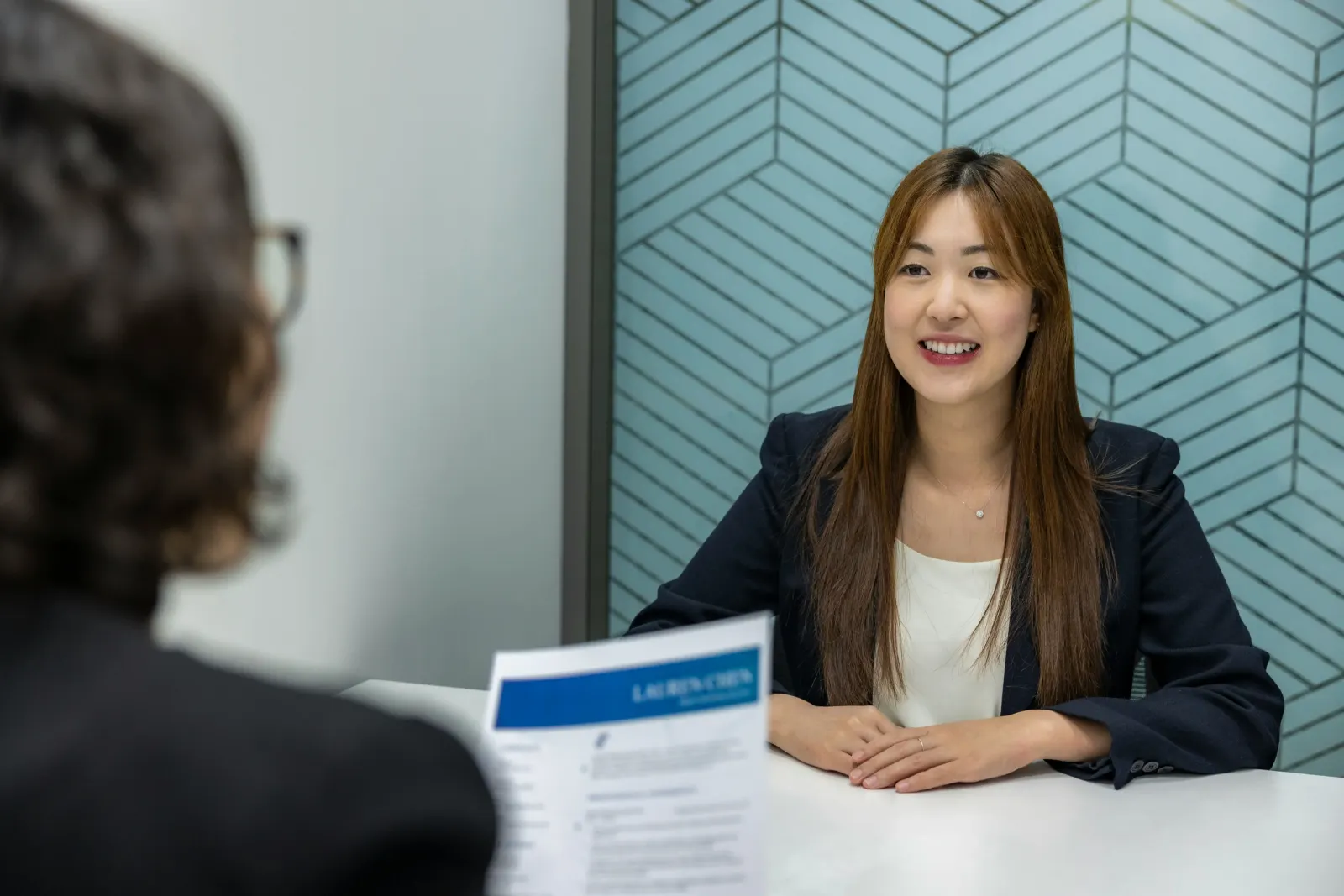 Girl in a job interview