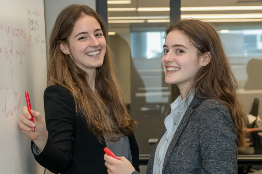 Two girls learning about finance