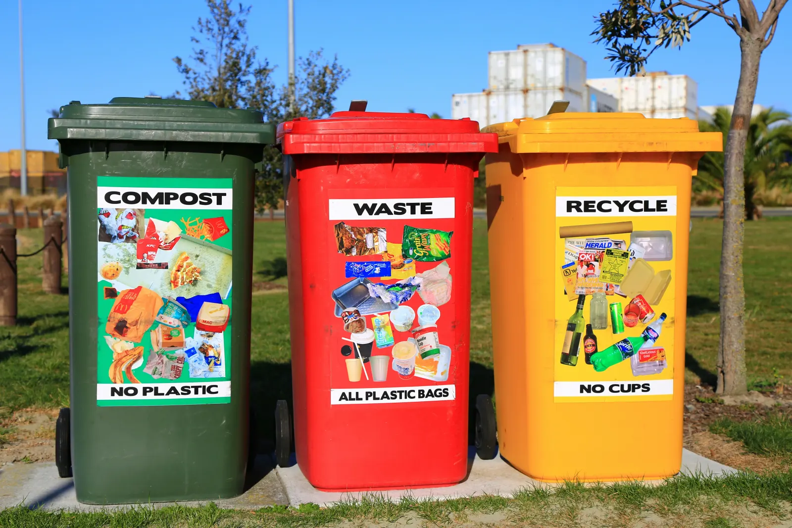 Colorful recycling bins