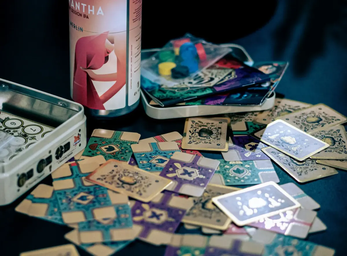A board game with cards