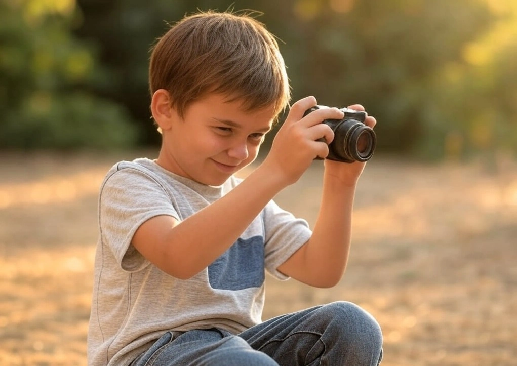 kid taking pictures with a camera