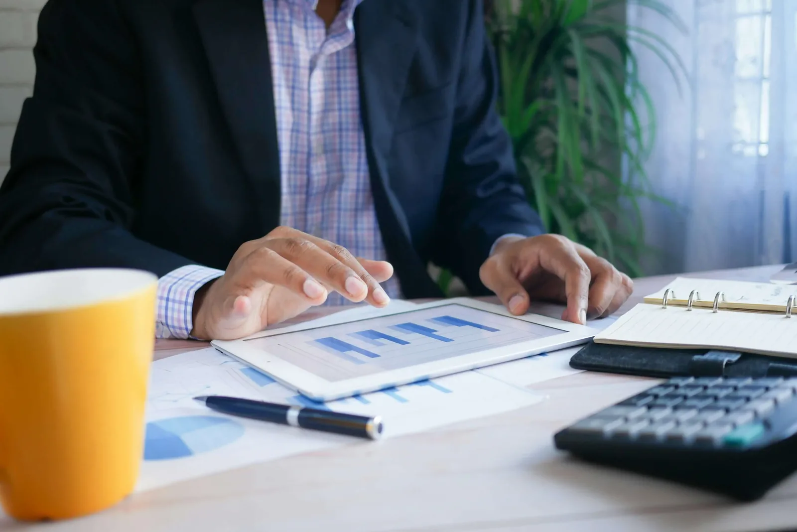 Person reviewing financial charts on a tablet