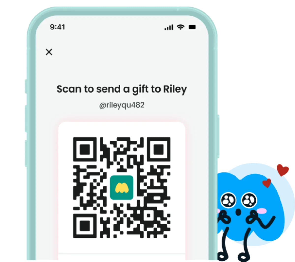 Phone — "Scan to send a gift" QR code